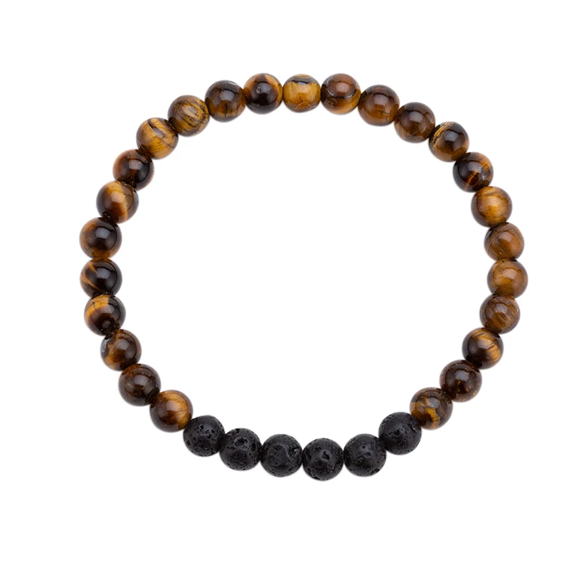 Tiger Eye Stone 6 мм тигровый глаз камень браслет из бисера чакра Йога вулканический камень из круглого натурального камня бусины браслеты для женщин MEAJOE - Окраска металла: Tiger Eye Stone
