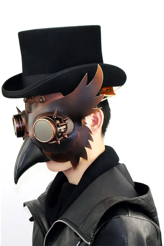 

High Quality Steampunk Plague Beak Mask Gothic Cosplay Retro Doctor Bird Full Face Mask Brown Black Rivet Halloween Cosplay Mask
