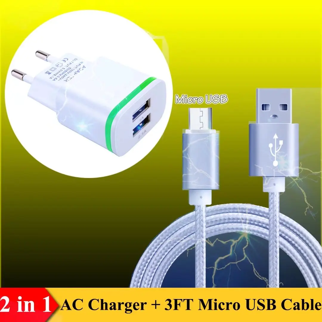 Зарядное устройство переменного тока US/Euro + кабель Micro USB 3 фута для ZOPO Speed X 7C Color M5/M5i