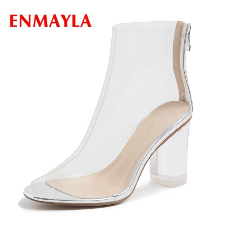 

ENMAYLA Casual Square Heel Tacones Mujer Glass Slipper Women Shoes Zip High Heel Shoes Women Shoes Size 34-41 ZYL2091