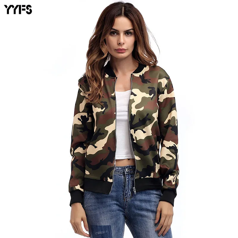 

Женское пальто, модная женская камуфляжная куртка-бомбер на молнии, повседневное пальто, осенняя верхняя одежда, тонкая женская одежда