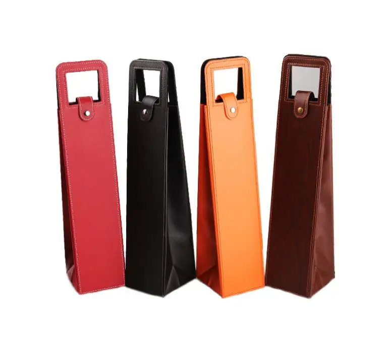 

50pcs Wholesale Luxury Portable PU Leather Wine Bags Red Wine Bottle Packaging Case Gift Storage Boxes With Handle SN048