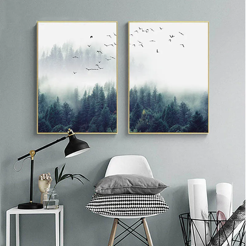 Картина на стену в скандинавском стиле украшение для гостиной с рисунком леса