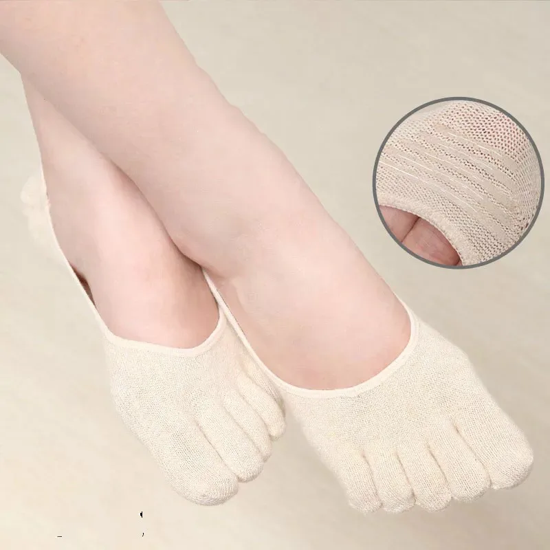 Для женщин летние водонепроницаемые короткие Нескользящие силиконовые Toe Low Cut Скрытая носки хлопковые невидимые пять пальцев Chausette Femme красочный Повседневное