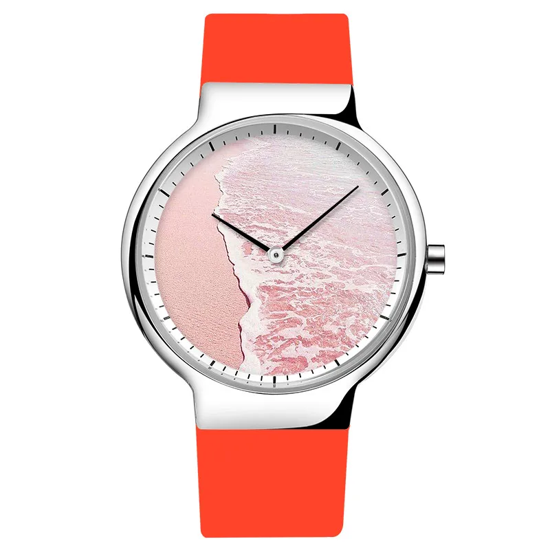 F-010 BAOSAILI Pink Beach красивые океан пейзаж часы Серебристый корпус кварцевые без