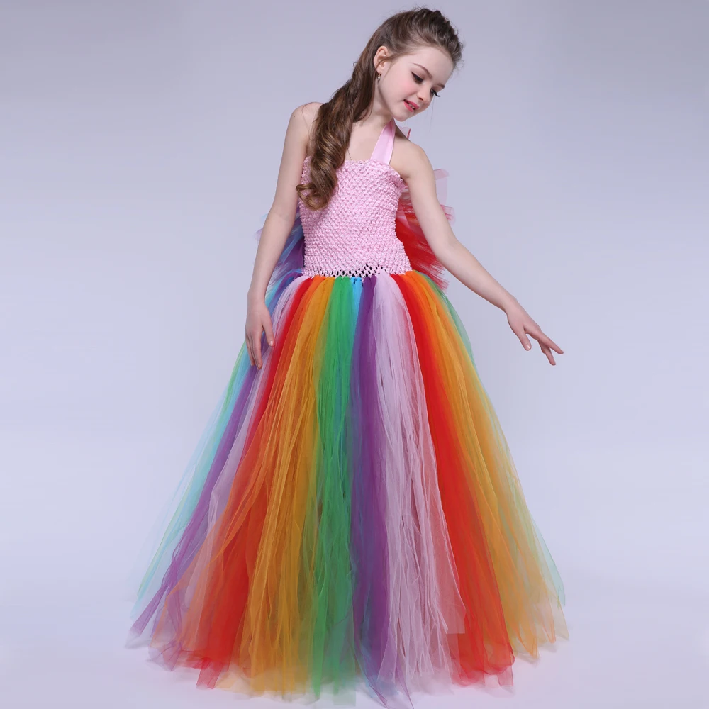 Красочное Радужное платье-пачка фатиновое платье для девочек на день рождения