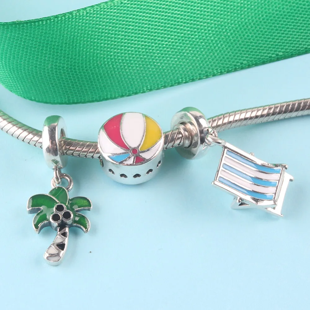 

ZMZY Brand Original Genuine 925 Sterling Silver Beads Cute Palm Tree Charms Snake chain Bracelet Pendant Authentic Jewelry