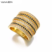 ring black white pave fashion good jewerly for women gift for women trendy jewelry rings cubic zirconia big wide