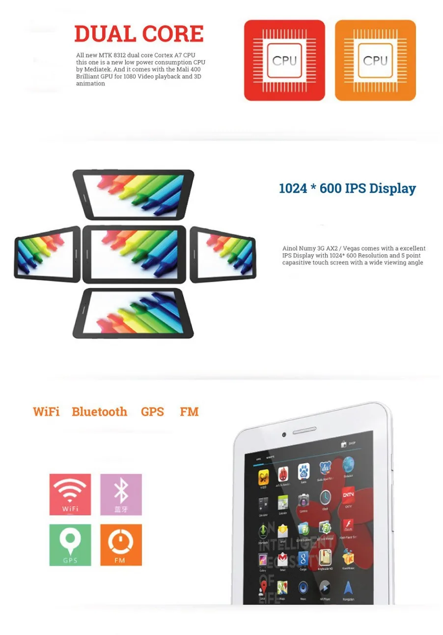 7 '' Ainol numy AX2 двухъядерный 3 г планшет Android 4.2 пк MTK8312 двухъядерный 8 ГБ GPS Bluetooth wcdma, фирменные таблетки детский планшет андроид планшети планшет детский детский планшет