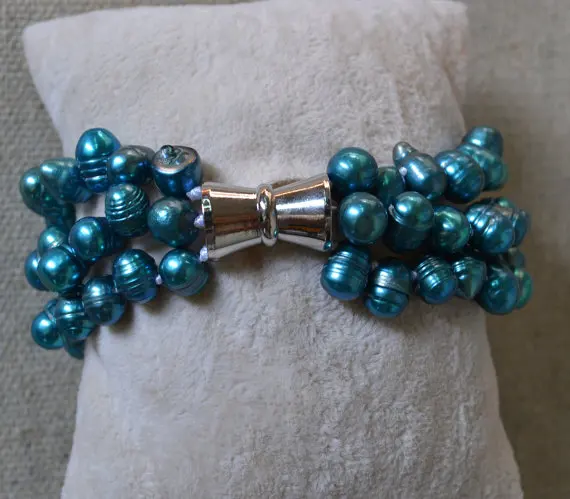 New Arriver Pearl Bracelet Teal 3Rows 7'' Baroque Freshwater Magnet Clasp Wedding Birthday Girl Gift Jewellery | Украшения и