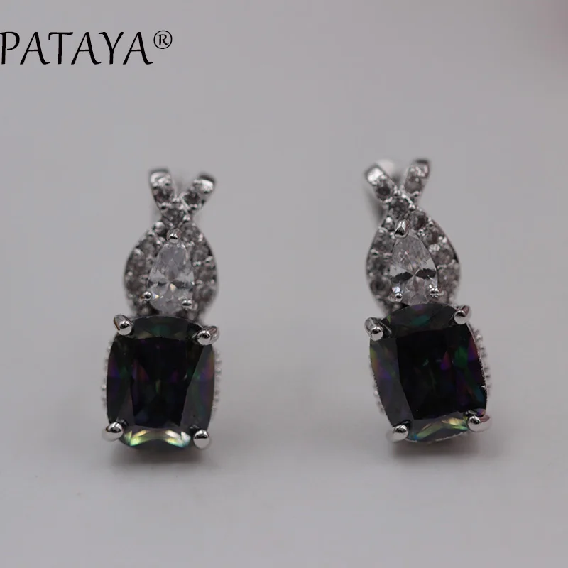 AB4 Новые серьги PATAYA с кроличьими ушками из настоящего белого золота, квадратные серьги с натуральным цирконием AB, разноцветные Висячие серьги для женщин, свадебные ювелирные изделия - Окраска металла: AB4