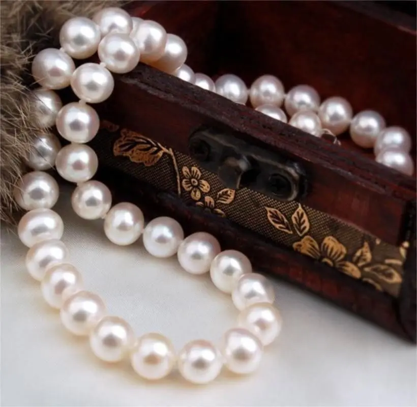 

9-10MM GENUINE NATURAL Australian south sea white pearl necklace 18inch