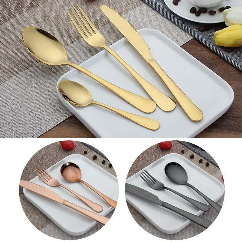 Billig 4 Teil/satz Gold Farbe Edelstahl Geschirr Sets Geschirr Messer Gabel Teelöffel Luxus Besteck Geschirr ZA5043