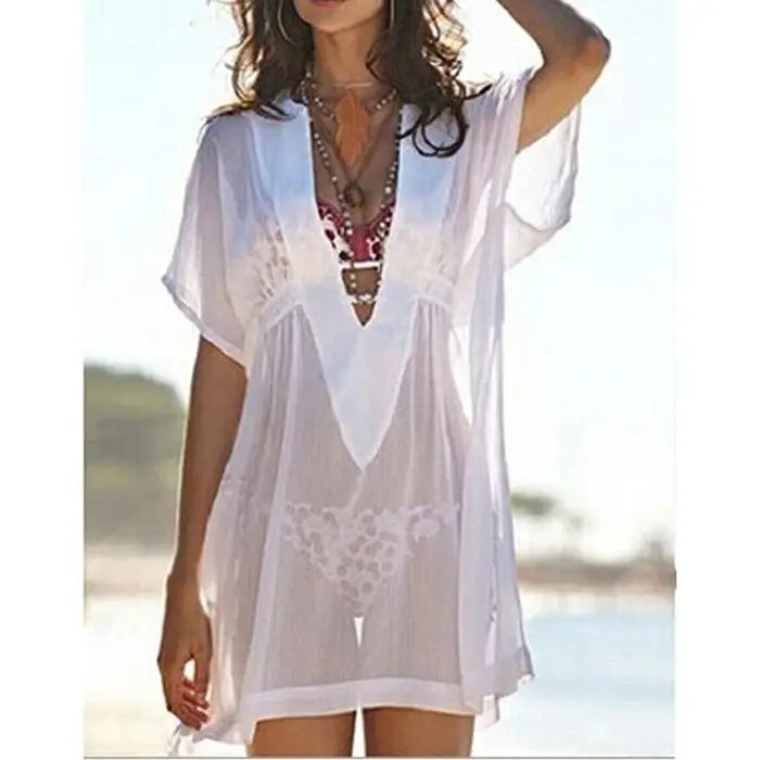 Новая мода женщин глубокий v-образный вырез Твердые пляжные прозрачные без