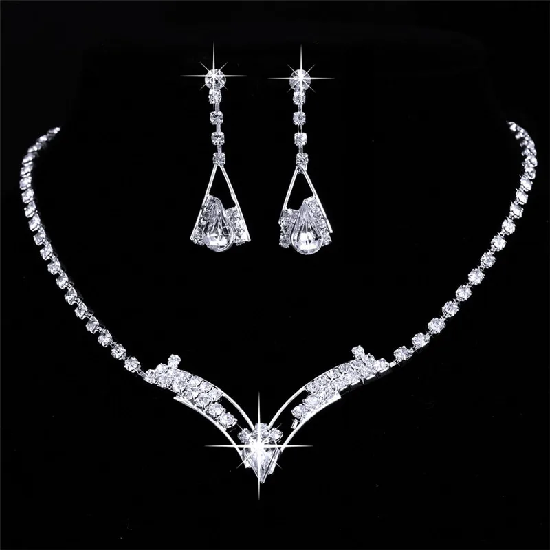 Комплект из колье и серёг с кристаллами|jewelry fabric|plating silverjewelry drop |