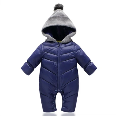 Navy blue Зимняя верхняя одежда с капюшоном для малышей; зимний комбинезон; плотные теплые парки; Одежда для новорожденных; пальто для маленьких мальчиков и девочек; Рождественская одежда; Новинка года - Цвет: Navy blue