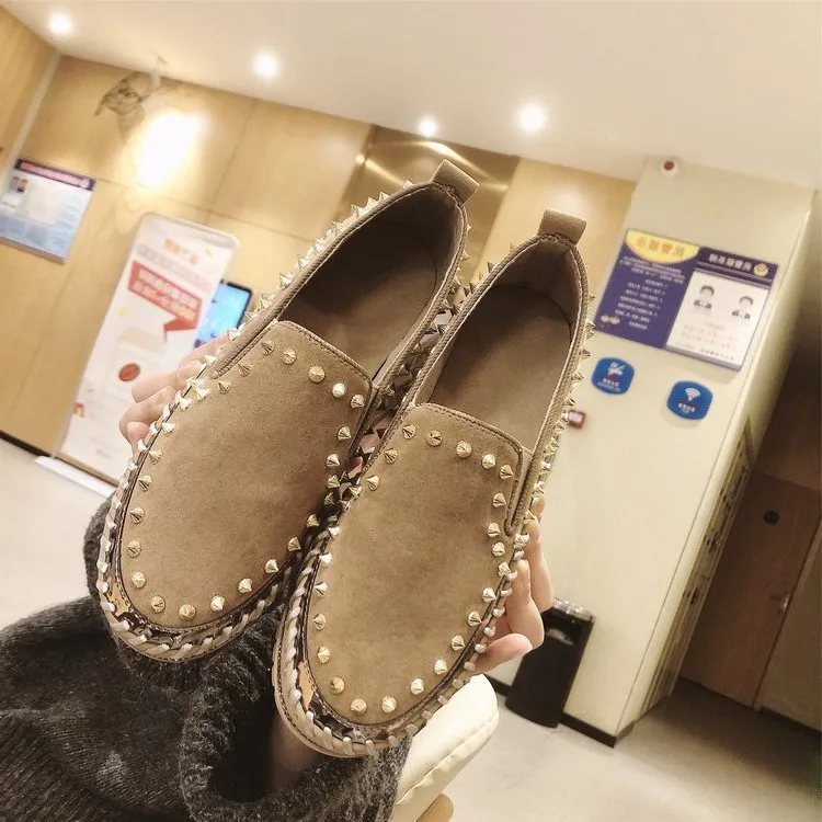 Новинка весна-осень женские замшевые туфли на плоской подошве модные