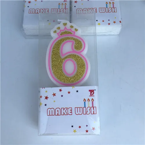 6-gold pink 1 шт 0-9 номер мультфильм корона Золотая свеча мальчик/девочка ребенок душ Дети День рождения праздничный торт свечи-цифры подарок - Цвет: 6-gold pink