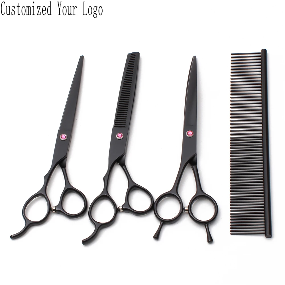 7 &quotлевосторонние индивидуальные лого Черные ножницы для груминга прямые