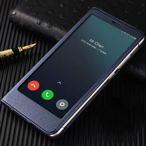 Чехол для Xiaomi Redmi Note 5 с полным окошком из искусственной кожи, флип-чехол, чехол для Xiaomi Redmi Note 5, защитный чехол - Цвет: Blue