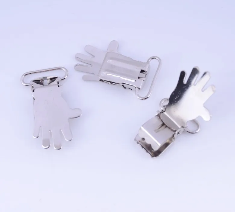 

10pcs Lead Free Metal Suspender Pacifier Clips Hand Shape Without Plastic Ribbon Craft Sewing Tool 25x43mm D2733