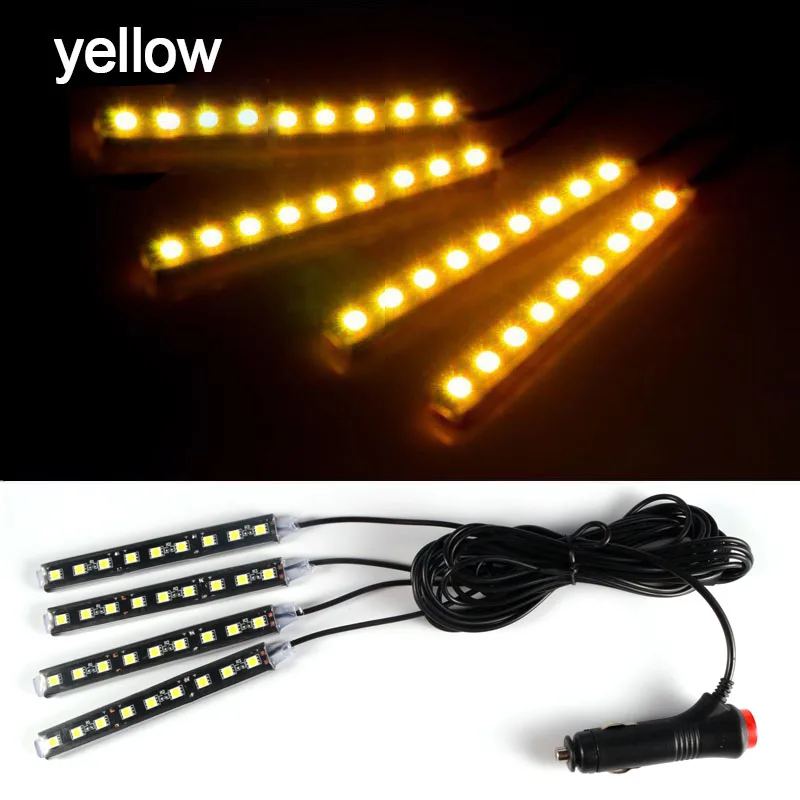 4pcs yellow Gzkafolee 7 видов цветов Дополнительный автомобильный Светодиодные ленты светильник автомобиля атмосферу светильник Подсветка салона автомобиля светильник декоративные светодиодные лампы 12V 5050SMD - Испускаемый цвет: 4pcs yellow