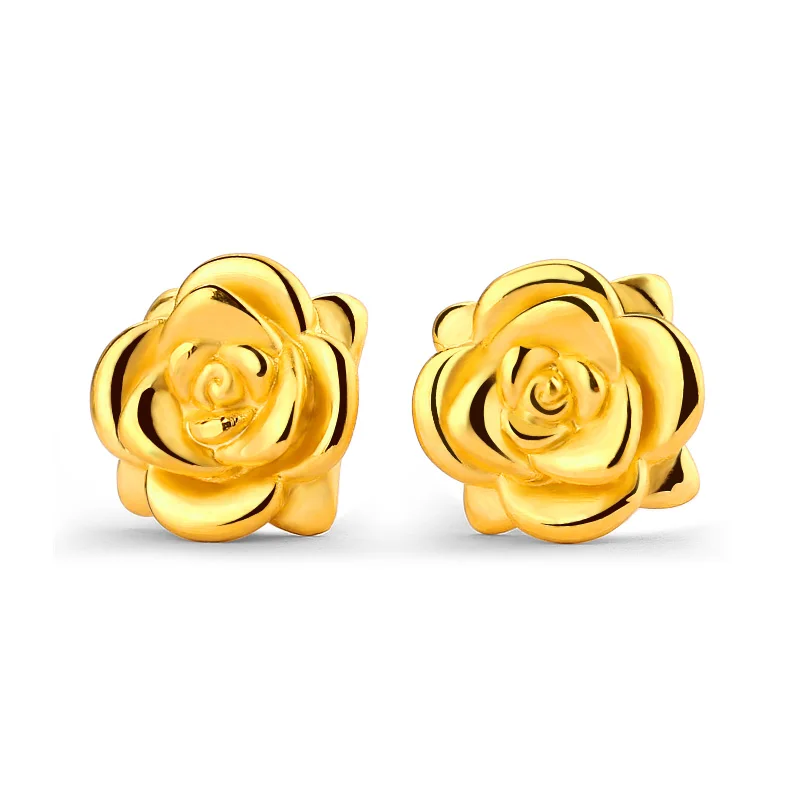 24 K серьги из чистого золота реального AU 999 Solid Золотые серьги хороший 3D Роза высококлассные Модная классика вечерние Fine Jewelry Лидер продаж Новинка г