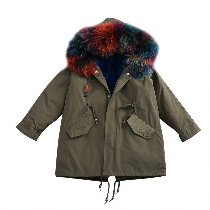 Carhartt/куртка детские зимние длинные пальто с капюшоном из натурального енота, парки модная повседневная верхняя одежда с подкладкой из натурального кроличьего меха для девочек