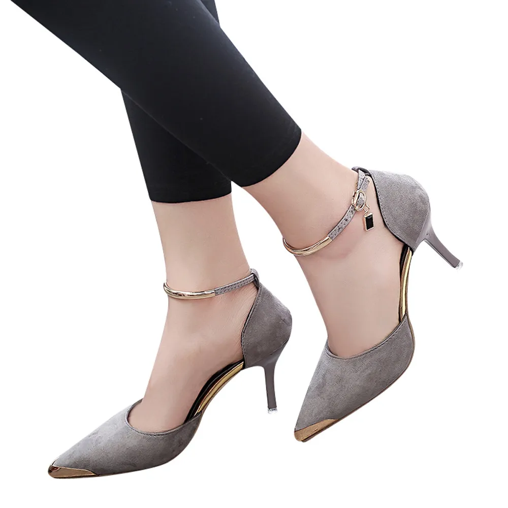 Новые 2018 летние модные женские туфли с острым носком Босоножки на высоком