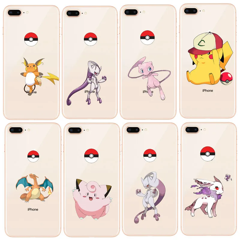 Тонкая мягкая задняя крышка Pokemons Pikachue Transapent TPU для iPhone XS MAX 4S 7 plus 6 s Plus 5 5S 8