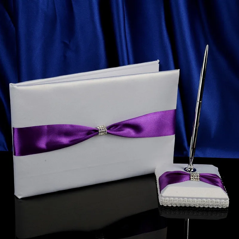 Оптовая продажа фиолетовые и белые сиреневые ленты Свадебная Гостевая книга