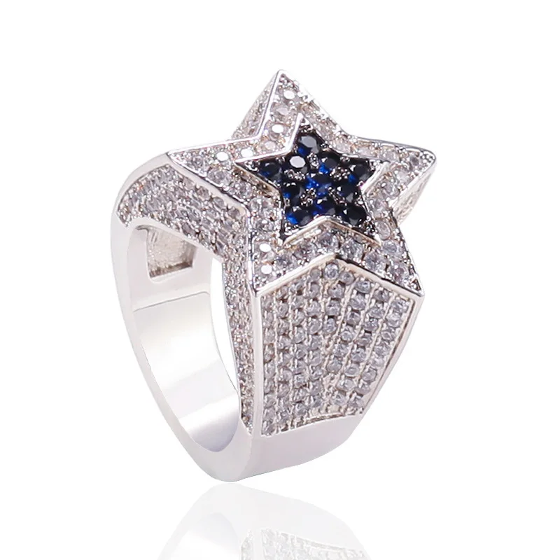 Кольцо в стиле хип хоп с фианитом класса ААА сверкающее кольцо со звездой кольца