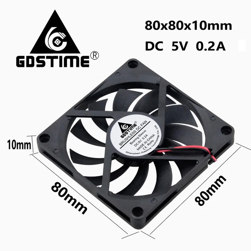 Вентилятор охлаждения Gdstime для компьютера 10 шт. 2pin 8010s 80 мм 5 в постоянного тока * 8