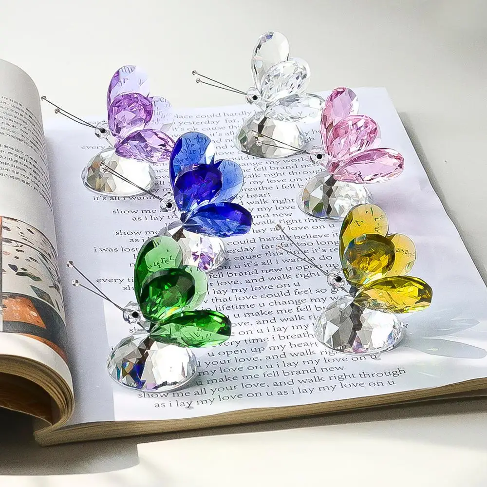 

H&D 6 Colors Crystal Butterfly Craft Glass Animal Figurines Miniatures Garden Fairy Ornament Home Decor Wedding Gift Paperweight