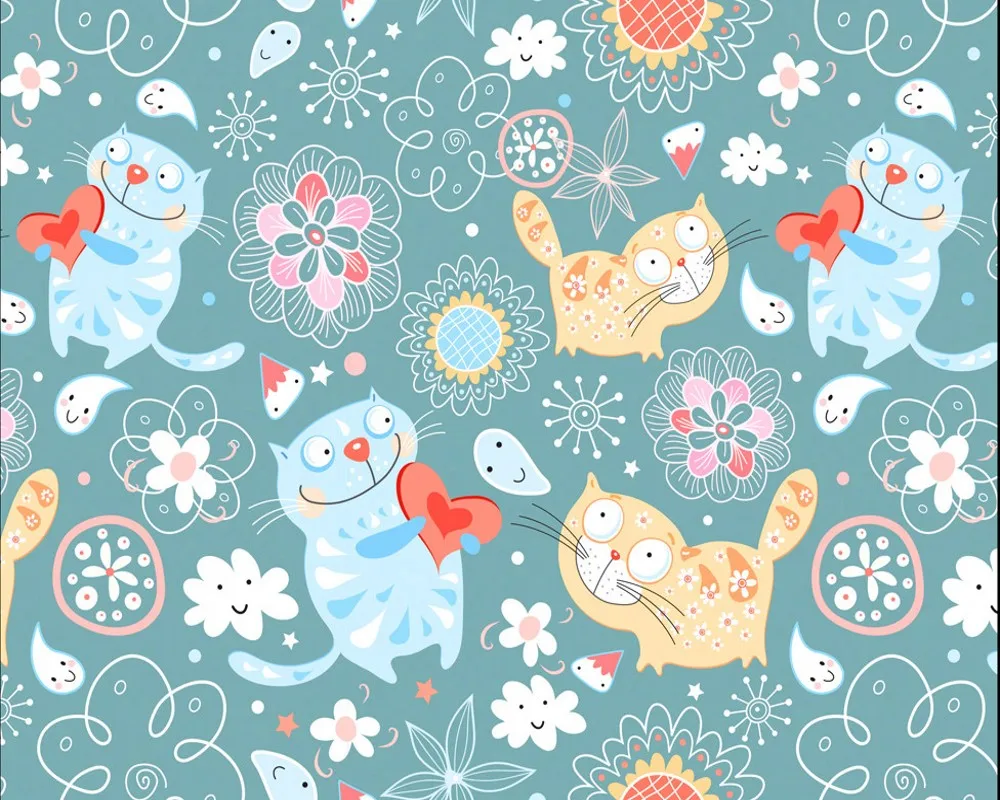

Free Shipping Cute Cat Hand-Painted Background Fresh Girl Room Wallpaper Cafe Custom 3D Mural Bedroom Living Room Wallpaper