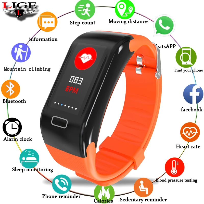 Женский спортивный водонепроницаемый смарт браслет LIGE Bluetooth часы с подключением