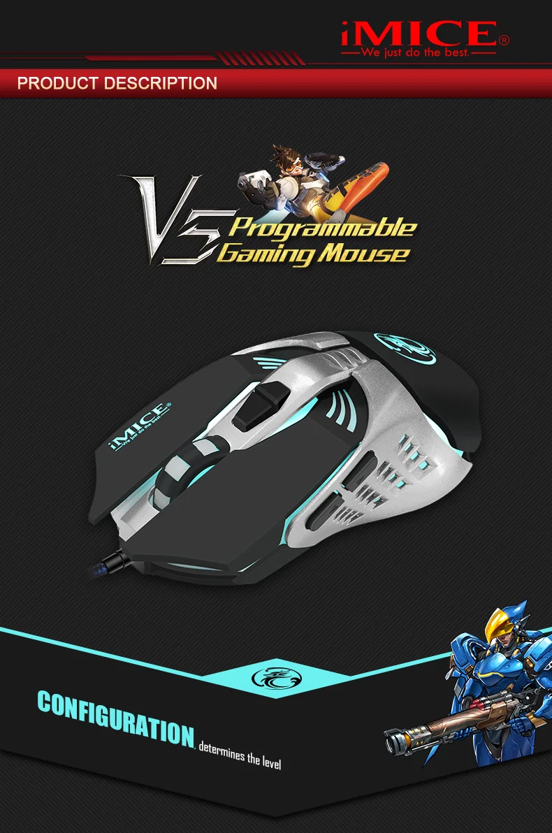 IMice Проводная игровая мышь 7 кнопок 3200 dpi светодиодный оптический USB компьютерная мышь геймерские мыши V5