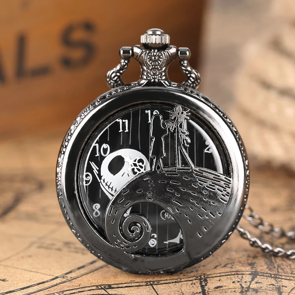 

Tim Button The Nightmare Antqiue 3 Styles Half Hunter Engarved Quartz Pocket Watch Before Christmats Fob Hour Skull Men Women