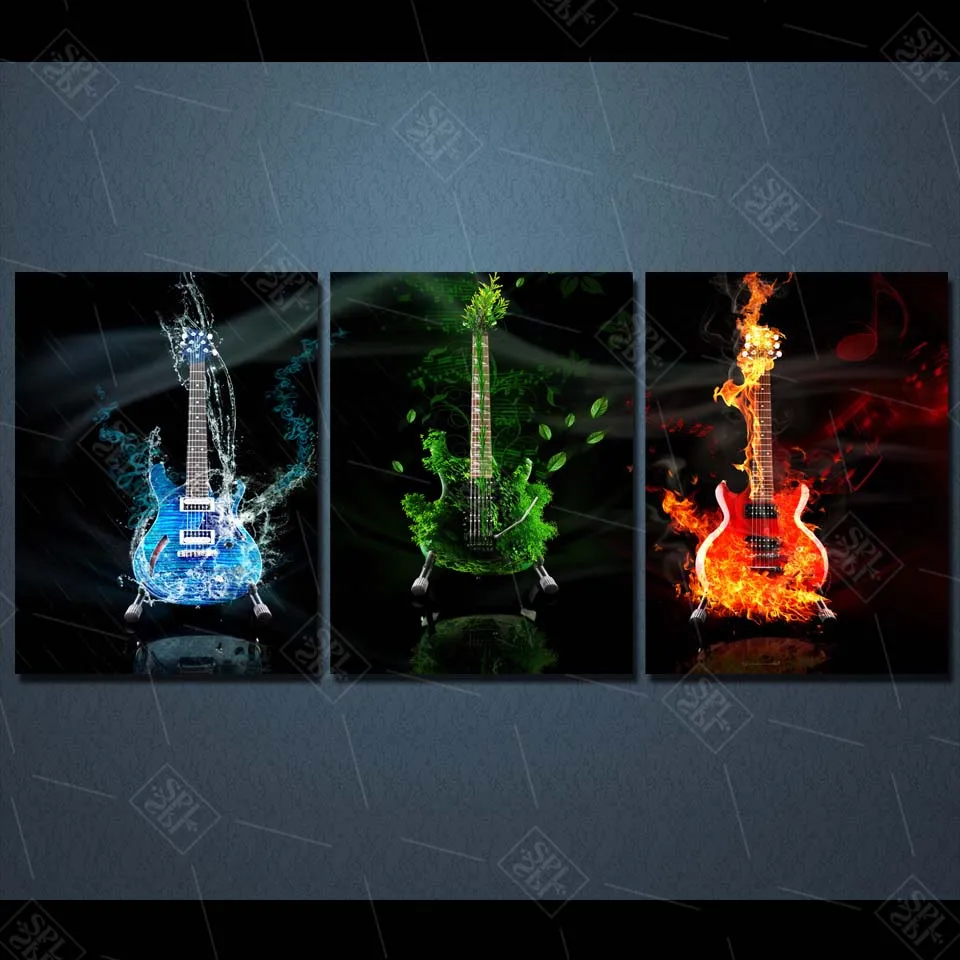 Современная креативная Картина на холсте огненная гитара музыкальный