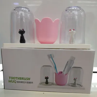 

Bathroom Accessories Cartoon Cat Design Lovers Toothbrush Holder Set Creative Couples Toothbrush Cup and Toothpaste Sets Holder
