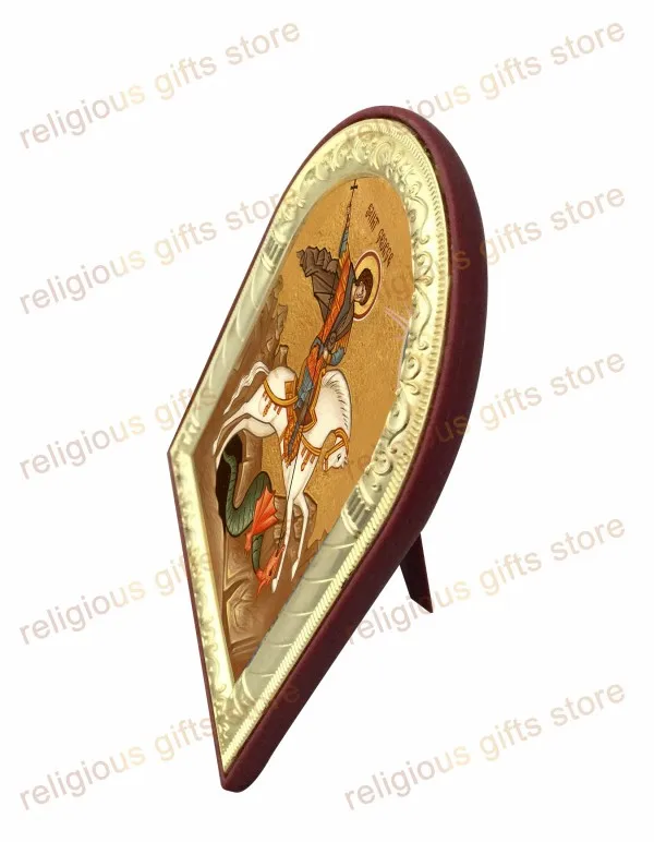 Металлическая маленькая религиозная икона смонтированная на подставке