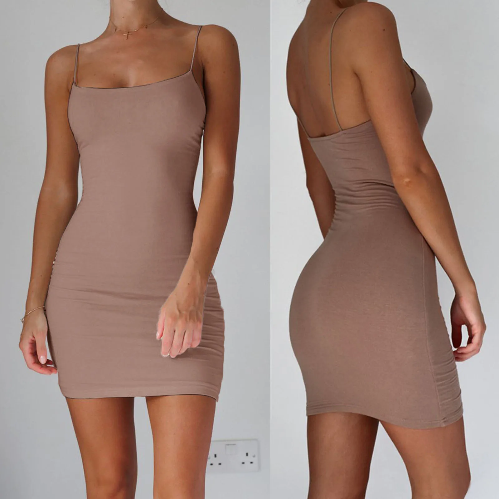 Новое летнее женское сексуальное облегающее Короткое мини платье на бретельках