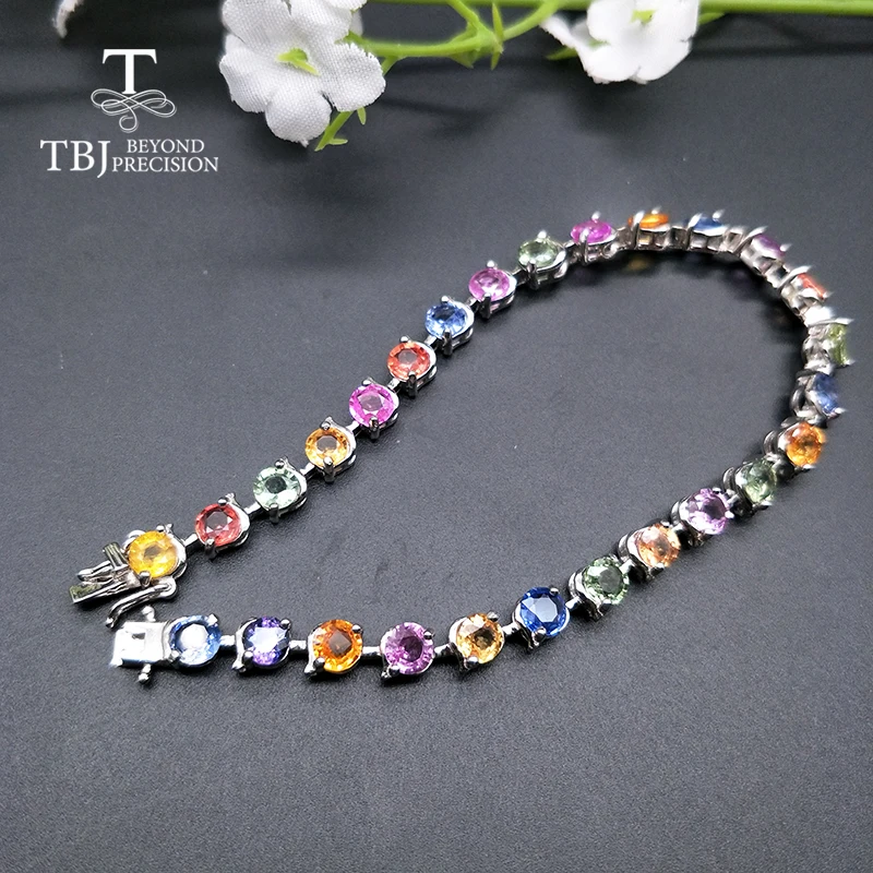 TBJ, 11ct натуральный причудливый цвет сапфир драгоценный камень браслет из стерлингового серебра 925 пробы ювелирные украшения для женщин лучший драгоценный подарок