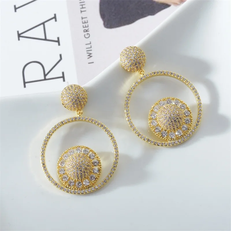 Серьги-подвески медные разноцветные женские серьги с фианитом класса ААА