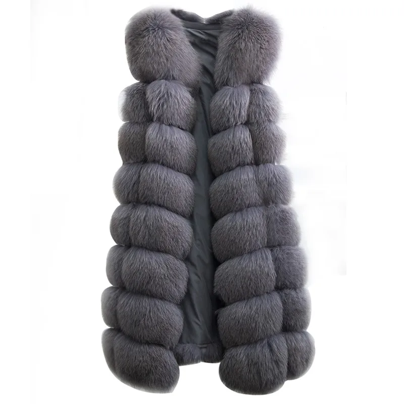 

90CM Natural Real Fox Fur Vest New 2018 Winter Long Thick Women Genuine Fur Vest Jacket Pockets Real Fur Vest Coats for Women