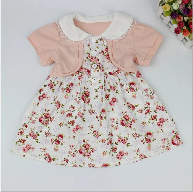 Baby Girls Summer Dresses Peter Pan Collar Short-Sleeved Children Dress Small Shawl Floral Button Frocks For 2-3T T173 | Детская одежда