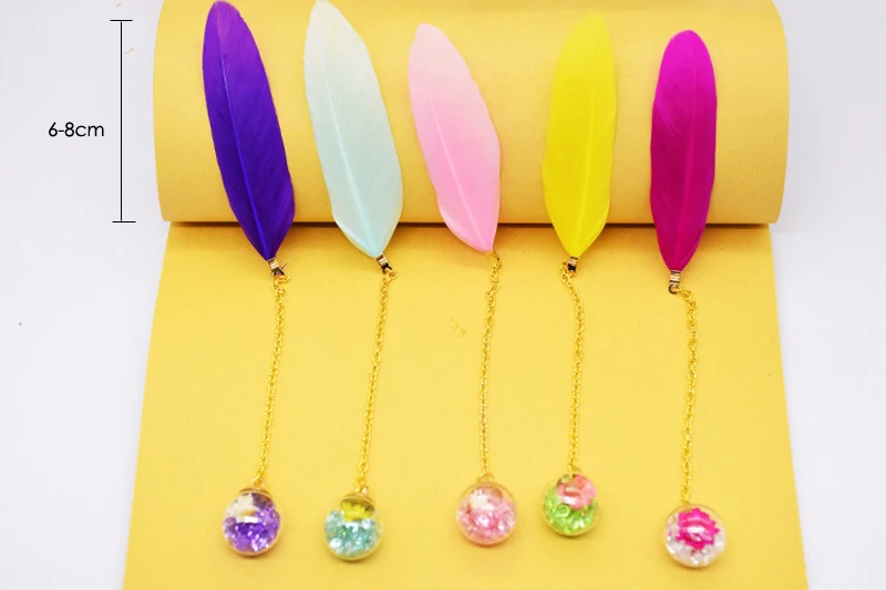 

EZONE Colorful Feather Bookmark Glass Ball Bookmark Students Stationery Bookmark With Delicate Gift Box School Office Supply