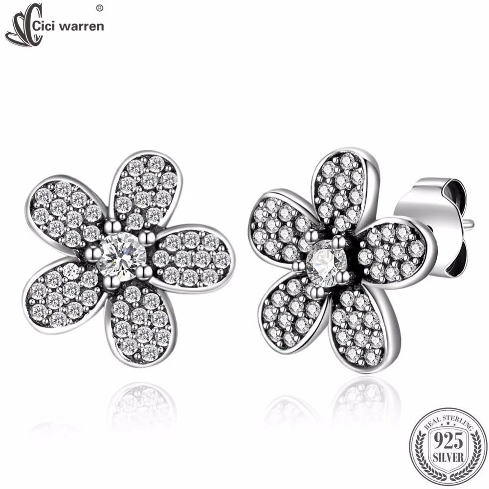 CICI WARREN Fine Jewelry 925 Sterling Silver Stud Earrings Flower style Paved AAA+ Zircon Gifts For Women CWE016 | Украшения и