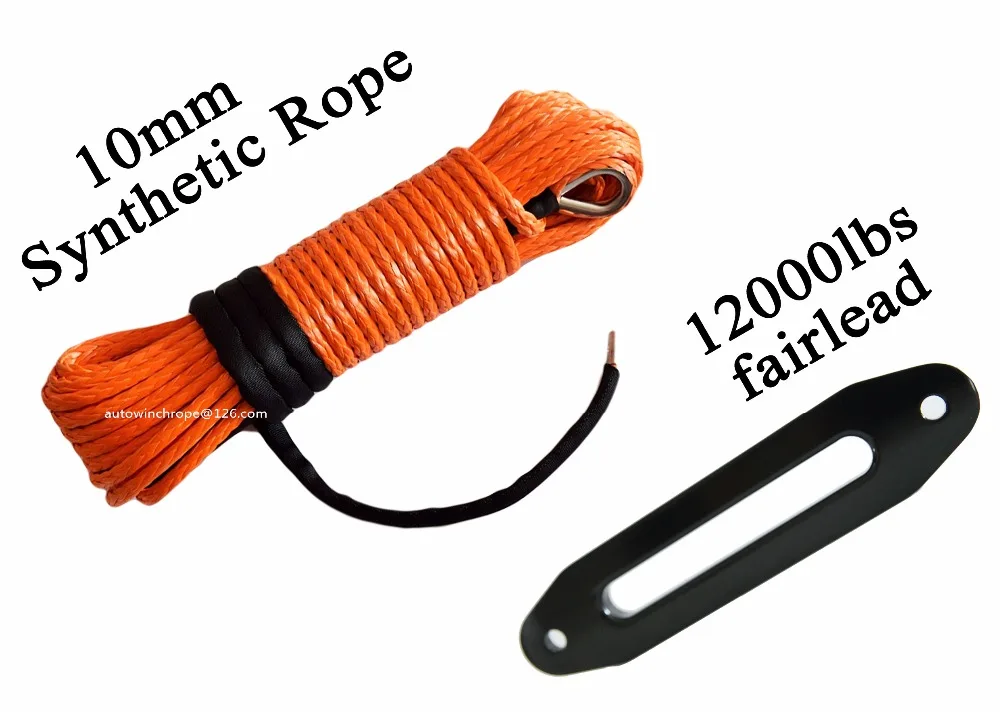 

10mm*30m Orange Synthetic Winch Rope add 10" Aluminum Fairlead,ATV Winch Cable