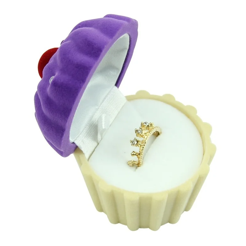 purple beige 1 шт. форма для капкейков бархатная коробка для ювелирных изделий женские конфетные цвета милое кольцо серьги подвеска чехол высокого качества - Цвет: purple beige